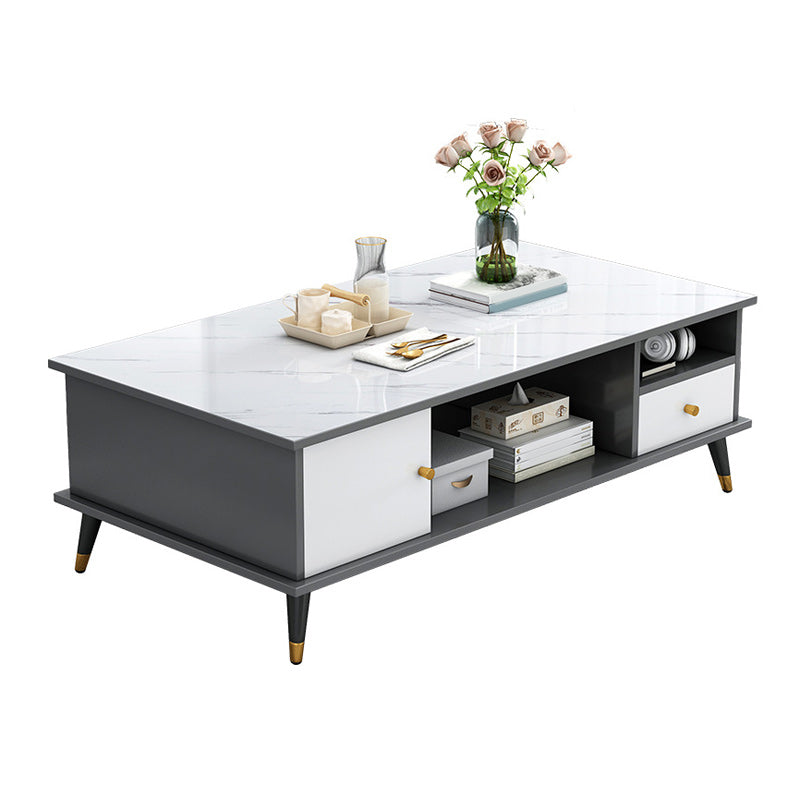 15.7" H Rectangle Wooden Coffee Table Metal 4 Legs Cocktail Table with Storage