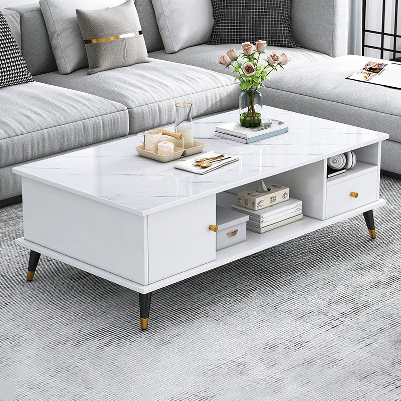 15.7" H Rectangle Wooden Coffee Table Metal 4 Legs Cocktail Table with Storage