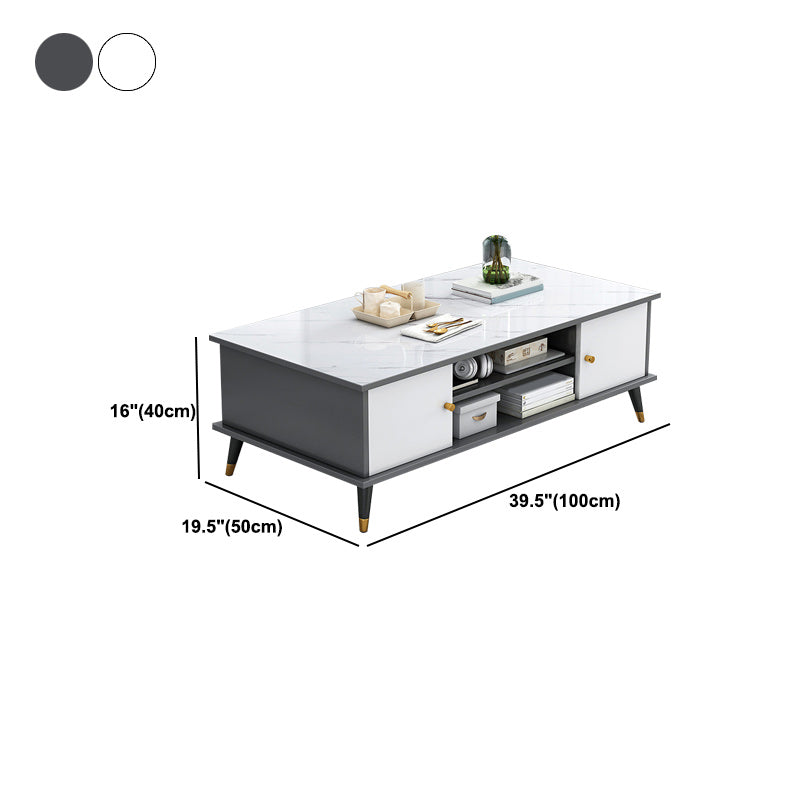15.7" H Rectangle Wooden Coffee Table Metal 4 Legs Cocktail Table with Storage