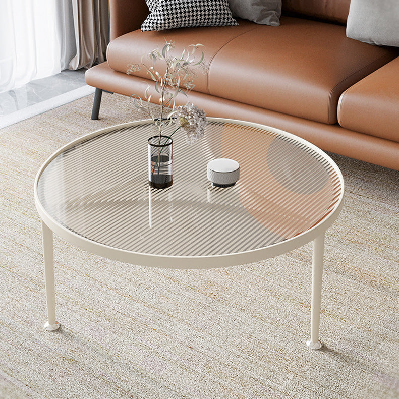 Round Metal 3 Legs Base Design Transparent Glass Table Coffee Table