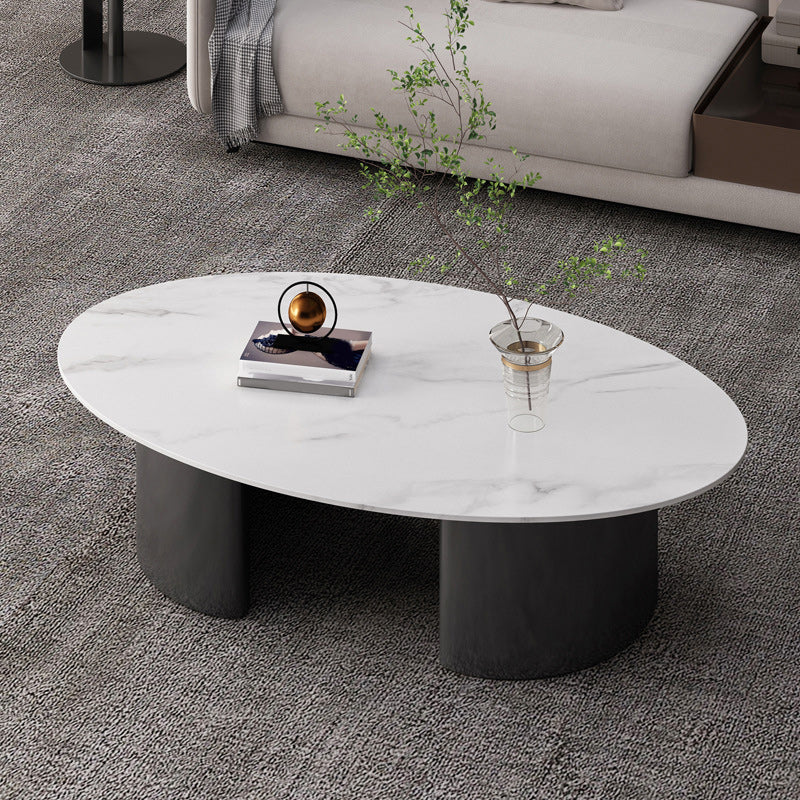 Glam 15.7" H Oval Slate Coffee Table Iron 2 Legs Cocktail Table