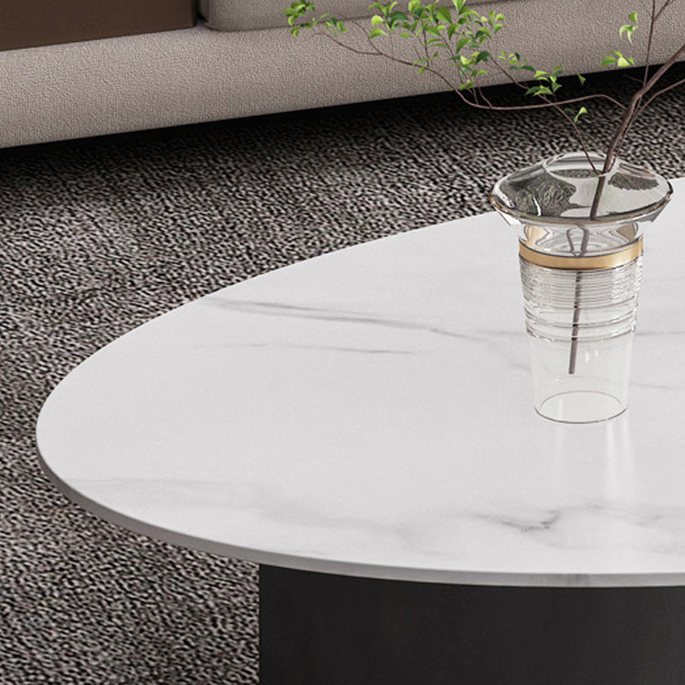 Glam 15.7" H Oval Slate Coffee Table Iron 2 Legs Cocktail Table