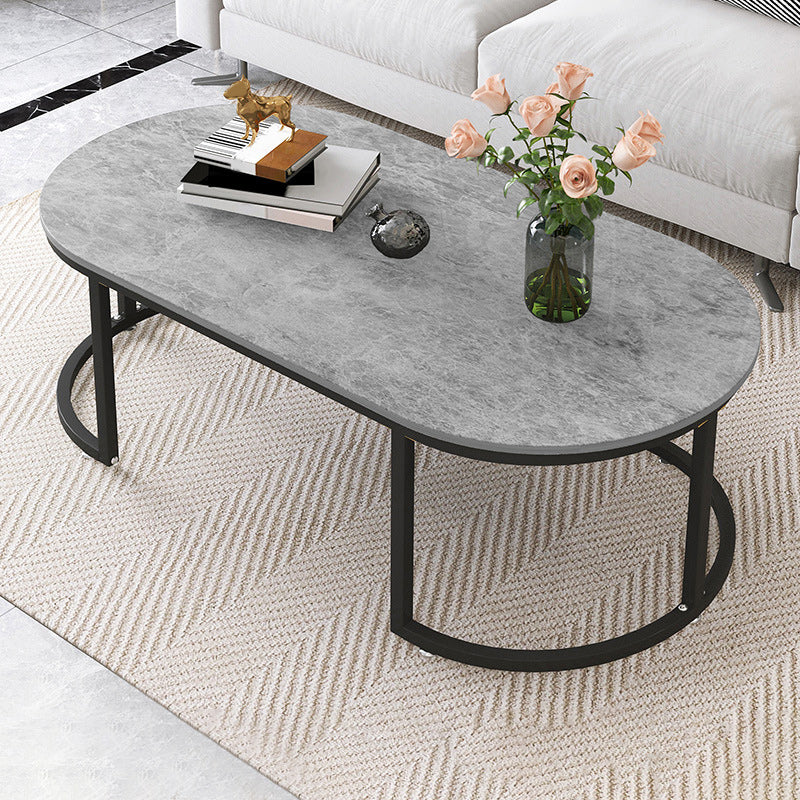 Oval Modern Coffee Table Wood Minimalist Coffee Table for Living Room