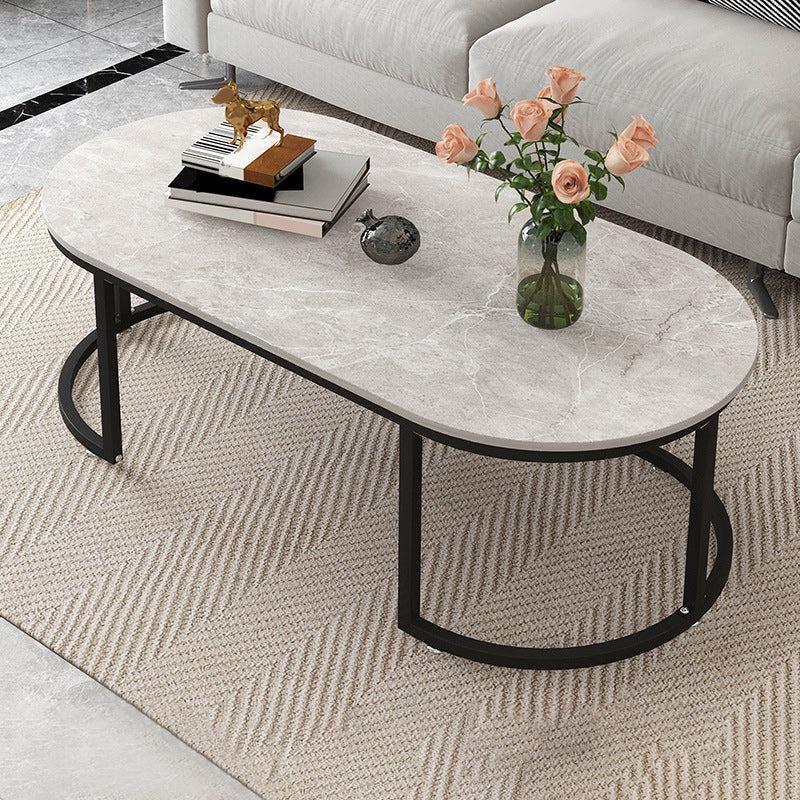 Oval Modern Coffee Table Wood Minimalist Coffee Table for Living Room
