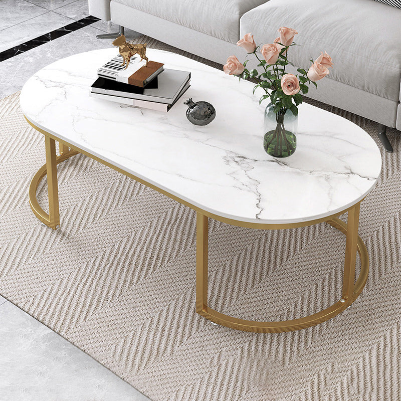 Oval Modern Coffee Table Wood Minimalist Coffee Table for Living Room