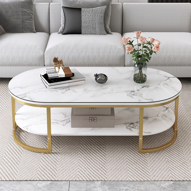 Oval Modern Coffee Table Wood Minimalist Coffee Table for Living Room