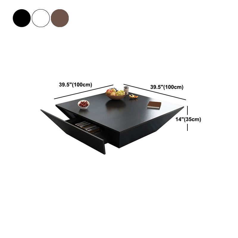 Modern Style Square Wooden Table with Square Block Base Coffee Table with Drawers