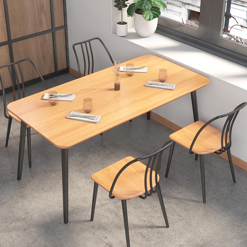 Industrial Style Natural Wood Table Metal 4 Legs Dining Table