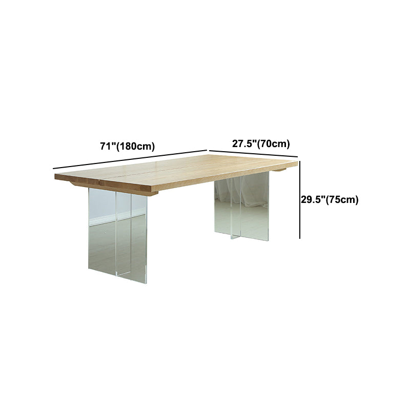 Pine Solid Wood Dining Table Rectangle Dining Table with Double Pedestal Base