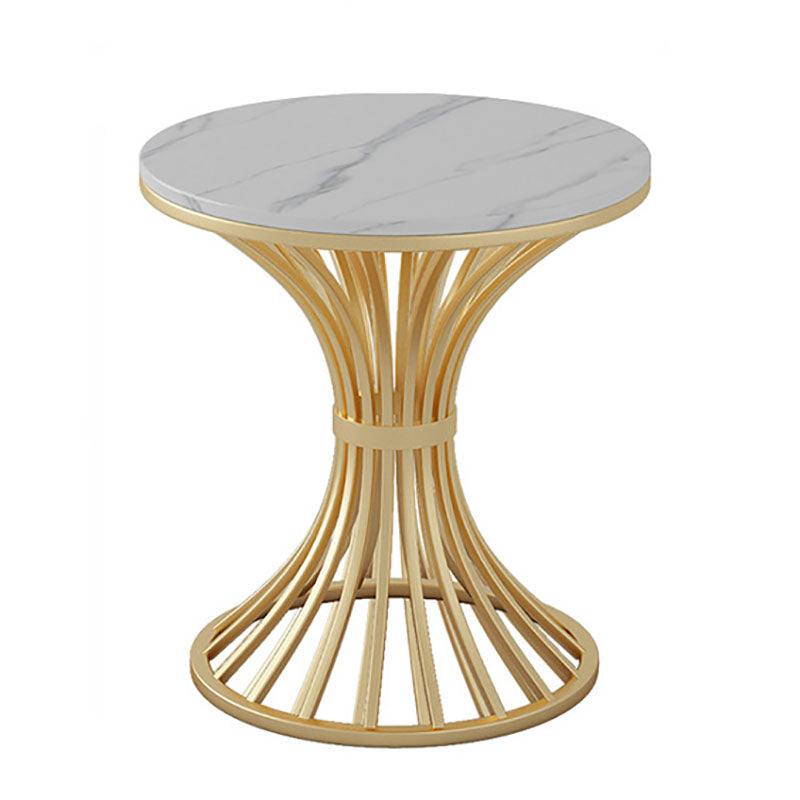 Gold Pedestal Dining Table Modern Style Round Stone Top Table