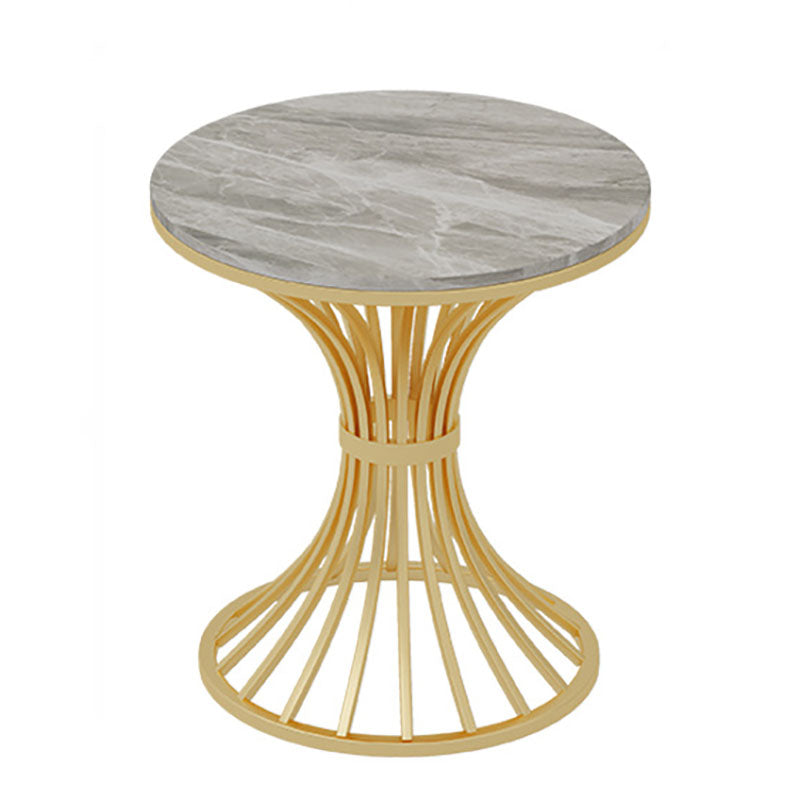 Gold Pedestal Dining Table Modern Style Round Stone Top Table