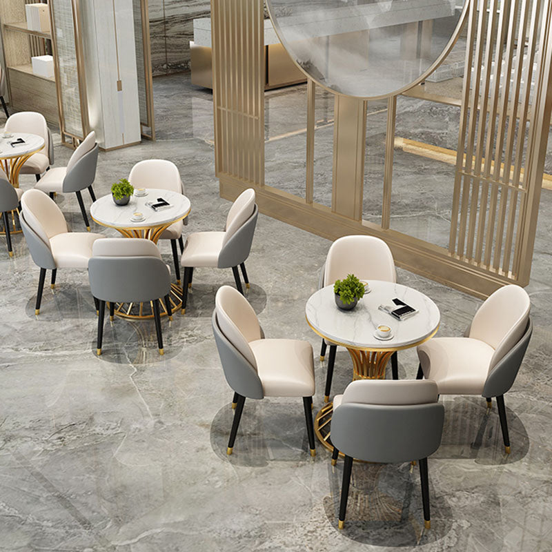 Gold Pedestal Dining Table Modern Style Round Stone Top Table