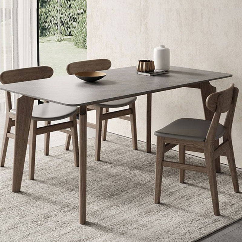Retro Modern Grey Top Table Solid Wood 4 Legs Dining Room Table