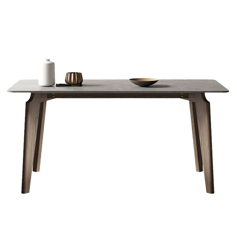Retro Modern Grey Top Table Solid Wood 4 Legs Dining Room Table