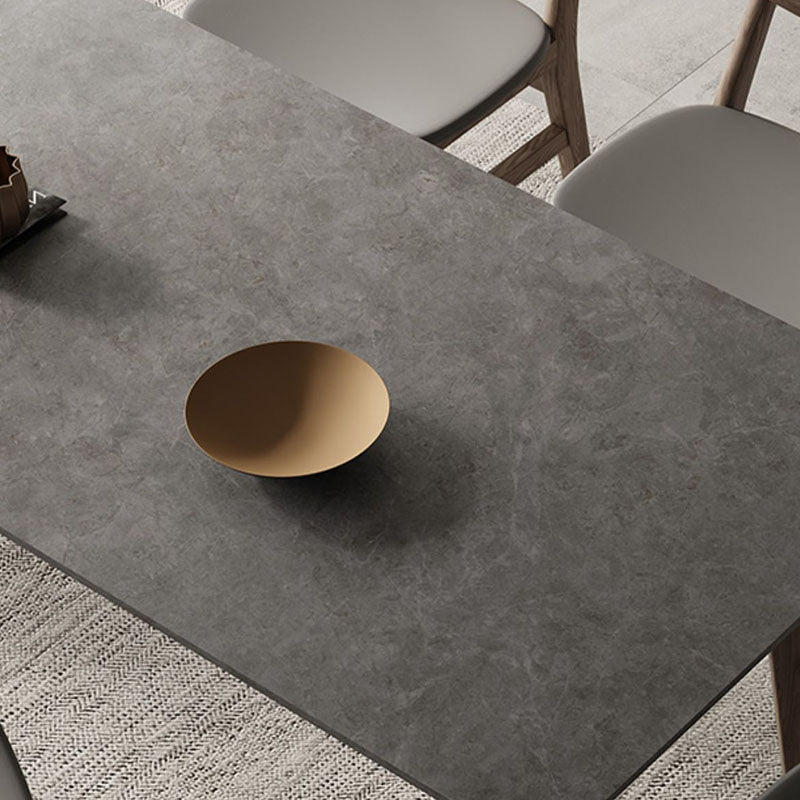 Retro Modern Grey Top Table Solid Wood 4 Legs Dining Room Table