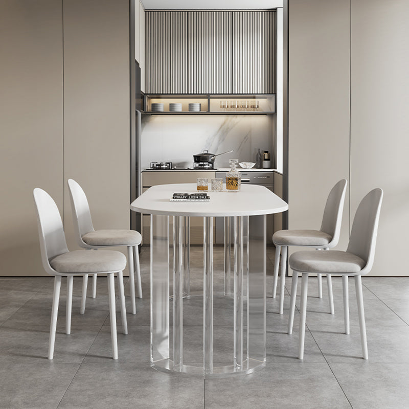White Top Oval Dining Table Stone Dining Table with Acrylic Base