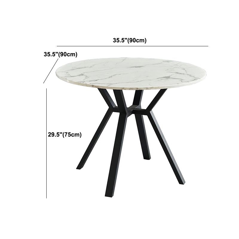 White Stone Top Table Modern Round Black Steel Base Dining Table