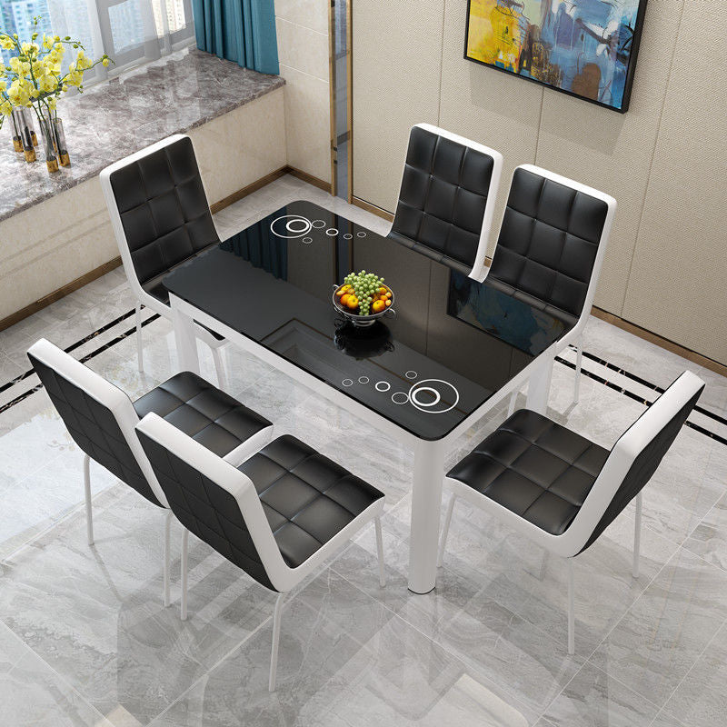Rectangle Dining Table Modern White and Black in Glass Table for Kitchen