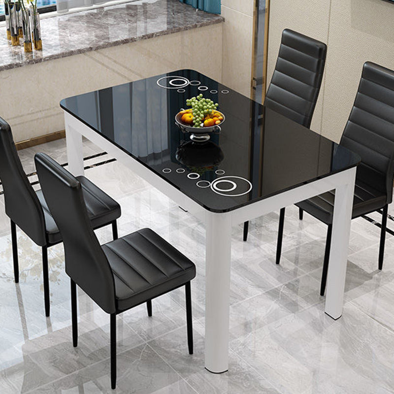 Rectangle Dining Table Modern White and Black in Glass Table for Kitchen