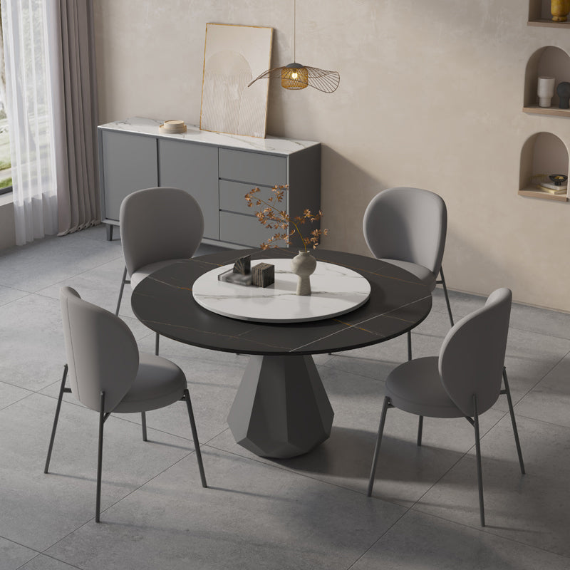 Modern Black Stone Dinner Table Kitchen Home Round Pedestal Dining Table