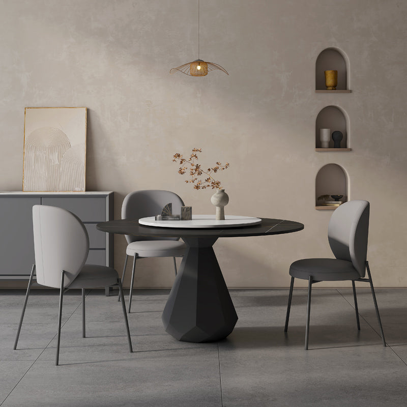 Modern Black Stone Dinner Table Kitchen Home Round Pedestal Dining Table