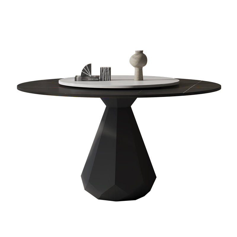 Modern Black Stone Dinner Table Kitchen Home Round Pedestal Dining Table