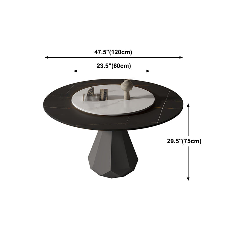 Modern Black Stone Dinner Table Kitchen Home Round Pedestal Dining Table