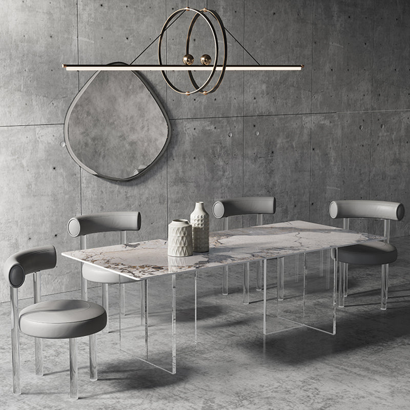 Simplicity Rectangle Dining Table Sintered Stone Top Transparency Acrylic Base Table