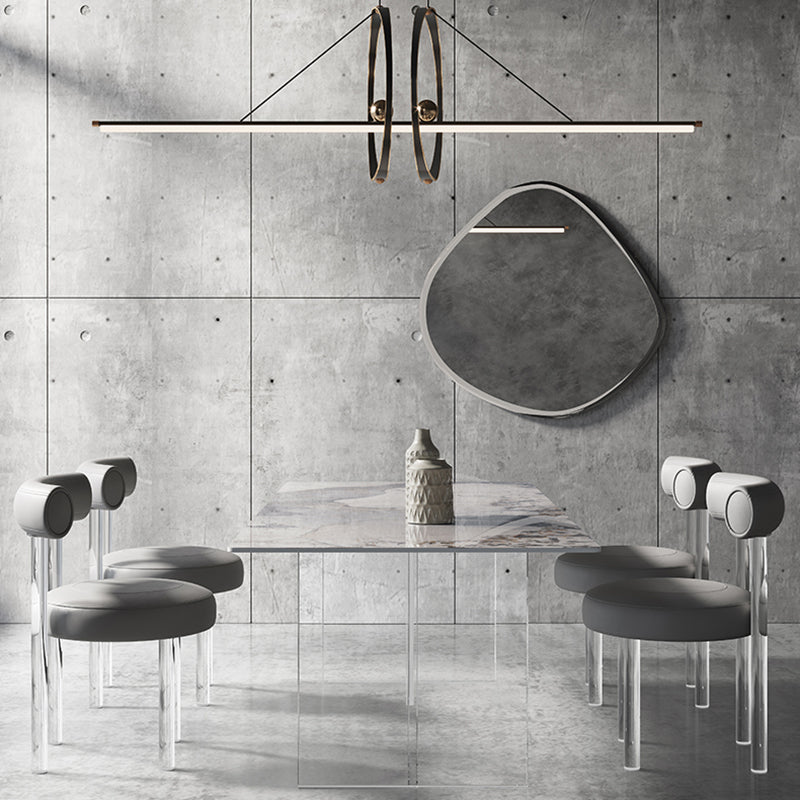 Simplicity Rectangle Dining Table Sintered Stone Top Transparency Acrylic Base Table