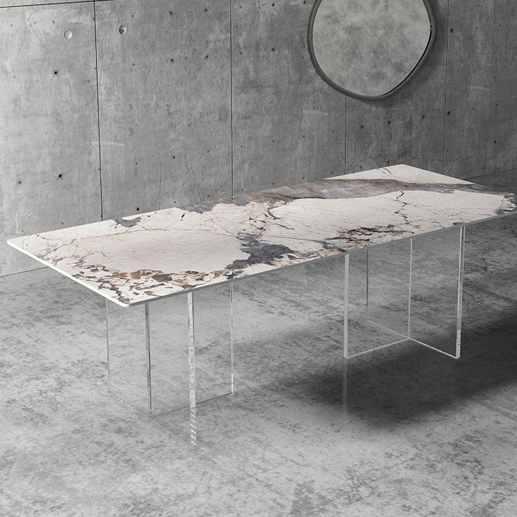 Simplicity Rectangle Dining Table Sintered Stone Top Transparency Acrylic Base Table