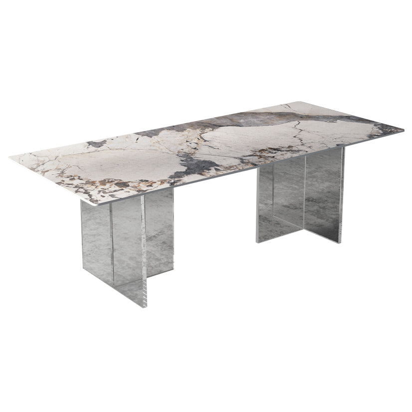 Simplicity Rectangle Dining Table Sintered Stone Top Transparency Acrylic Base Table