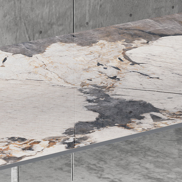 Simplicity Rectangle Dining Table Sintered Stone Top Transparency Acrylic Base Table