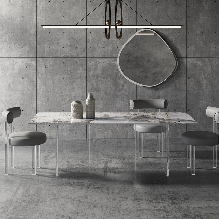 Simplicity Rectangle Dining Table Sintered Stone Top Transparency Acrylic Base Table