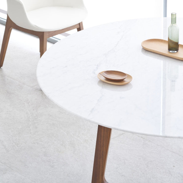 Solid Wood Sled Base Table Modern Round Dining Site Table with Stone Top