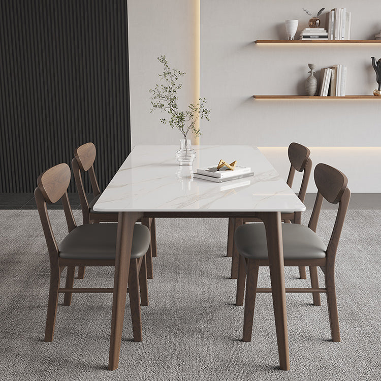 4 Legs Wood Dining Table Mid-century Modern Style Rectangle White Stone Top Dining Table