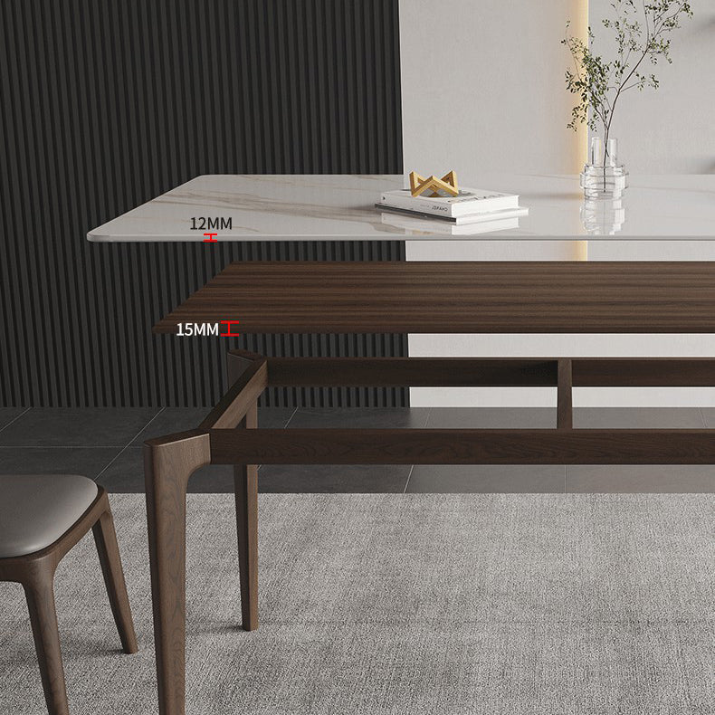 4 Legs Wood Dining Table Mid-century Modern Style Rectangle White Stone Top Dining Table