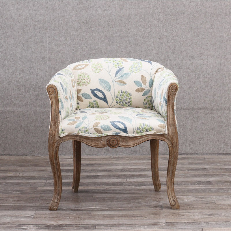 Farmhouse Balcony Upholstered Arm Chair Matte Finish Solid Back Dining Chair