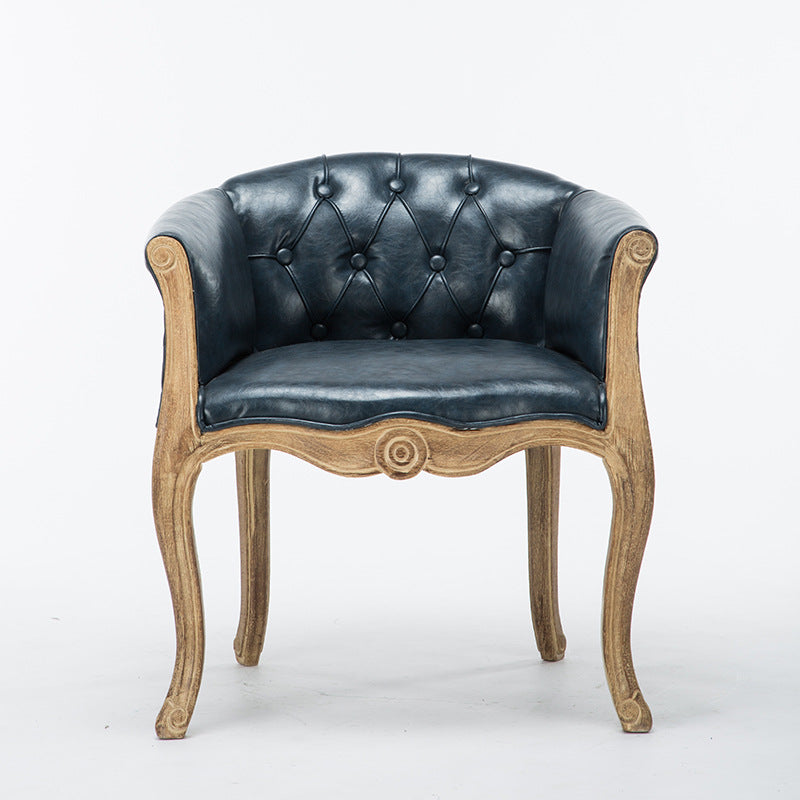 Farmhouse Balcony Upholstered Arm Chair Matte Finish Solid Back Dining Chair