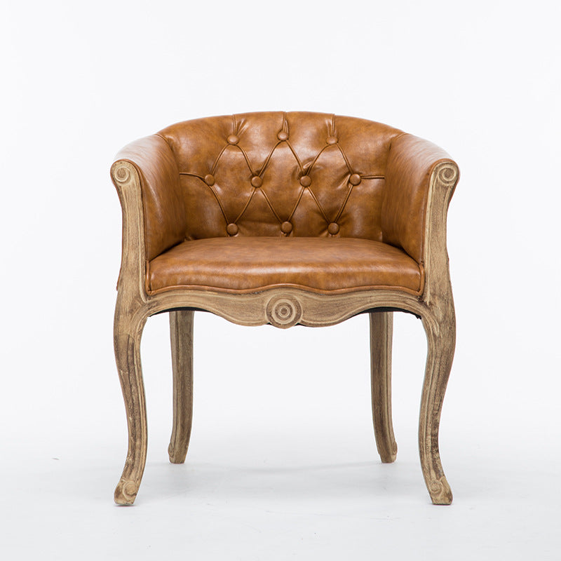 Farmhouse Balcony Upholstered Arm Chair Matte Finish Solid Back Dining Chair