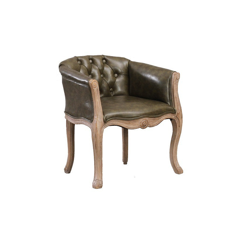 Farmhouse Balcony Upholstered Arm Chair Matte Finish Solid Back Dining Chair