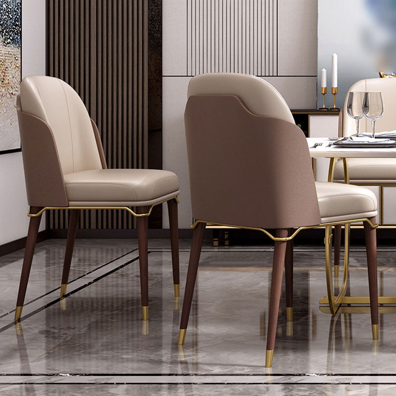 Scandinavian Style Leather Dining Chair for Home Armless Solid Back Chair