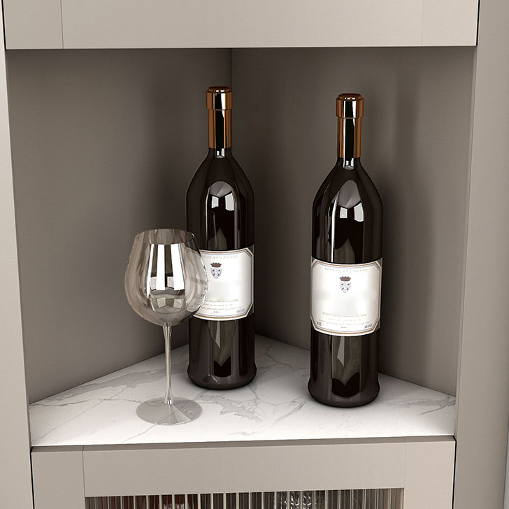 Glam Stone and MDF Sideboard 69.5"H Living Room Glass Doors Buffet Stand