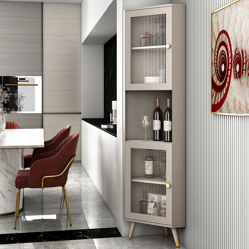 Glam Stone and MDF Sideboard 69.5"H Living Room Glass Doors Buffet Stand