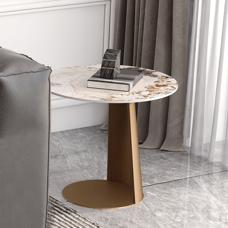 White Minimalist Slate End Slide Table Pedestal Sofa Corner Table