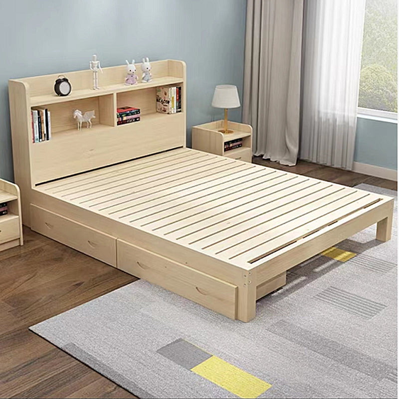 Nordic Solid Wood Bookcase Included Bed Frame Upholstered 2-Drawer Bed Frame