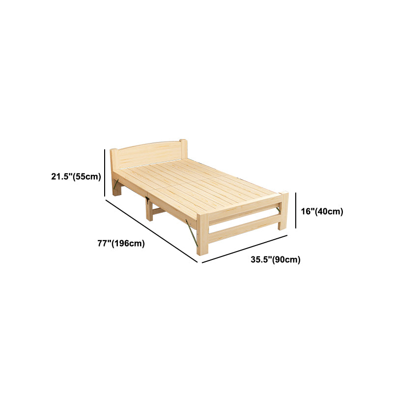 Natural Pine Wood Bed Frame Nordic 21.65" H Folding Bed with Headboard