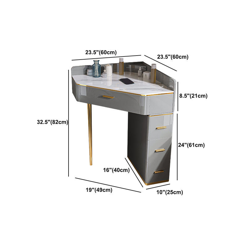 Glam Dressing Table Stool Set with Drawers, Slate Top Makeup Vanity Set