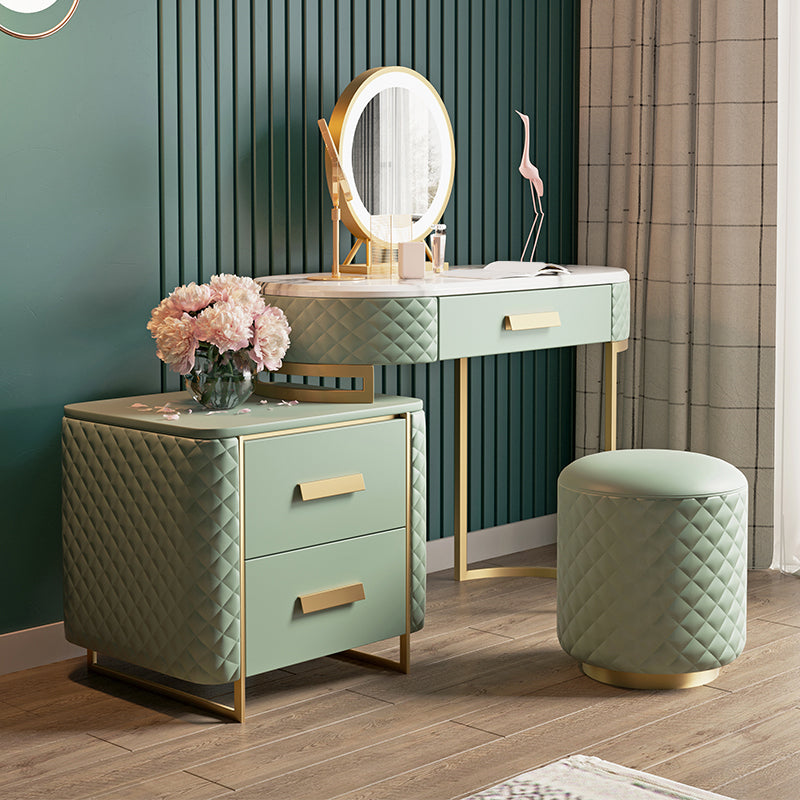 Glam 3 Drawer Vanity Dressing Table Set Faux Leather Dressing Table