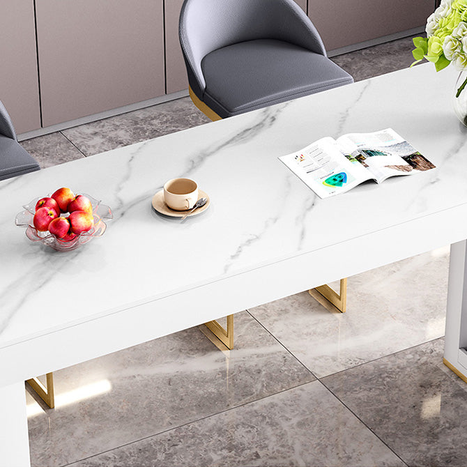 Glossy White Stone Bistro Table with Double Pedestal Contemporary Pub Table for Home