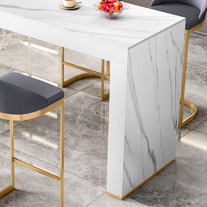 Glossy White Stone Bistro Table with Double Pedestal Contemporary Pub Table for Home